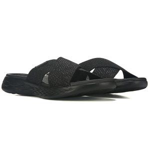 Skechers womens ON-THE-GO 600 sandals Glistening Black slip on shoes NIB 10